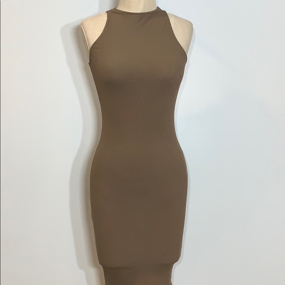 Black Bead Dresses & Skirts - Taupe Ribbed Dress